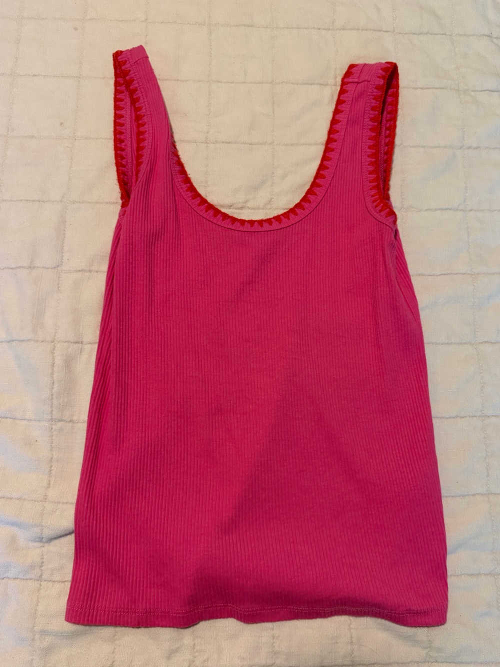 J. Crew Pink Ribbed Tank with Red Trim
